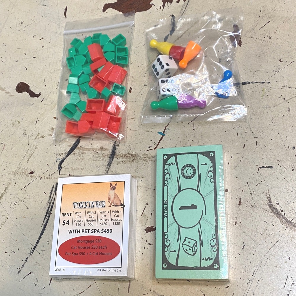 Cat-Opoly Board Game Replacement Pieces Tokens‎ Dice Houses Hotels Deeds Money